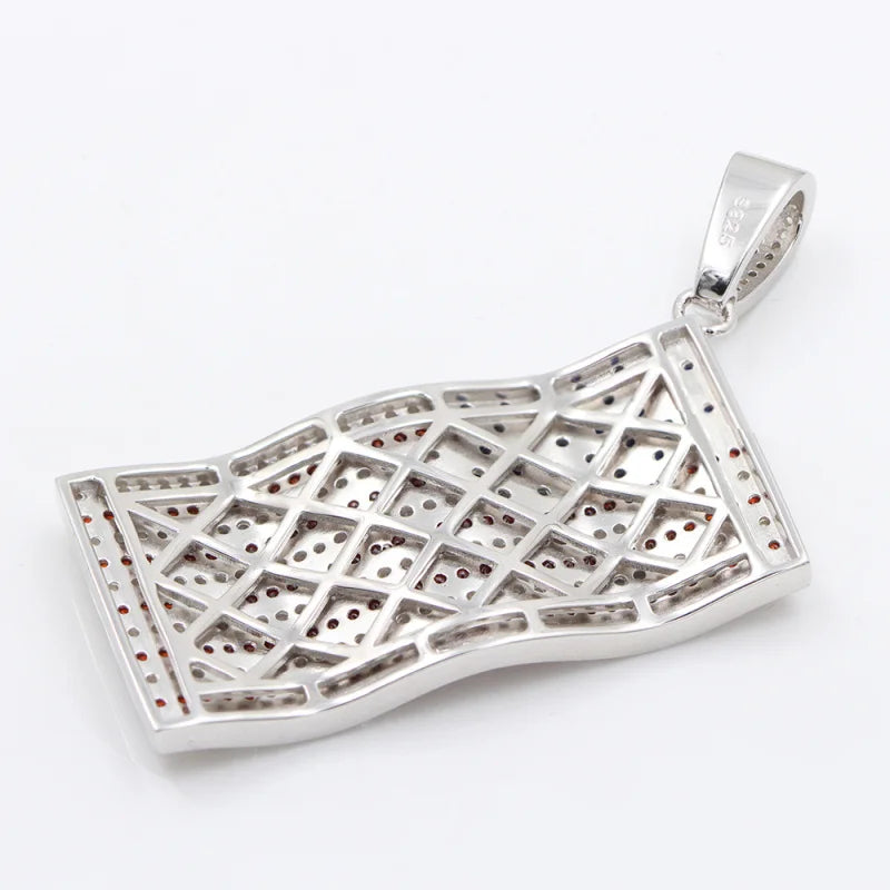 Charm America US Flag Gemstone Genuine Sterling Silver Necklace Pendant