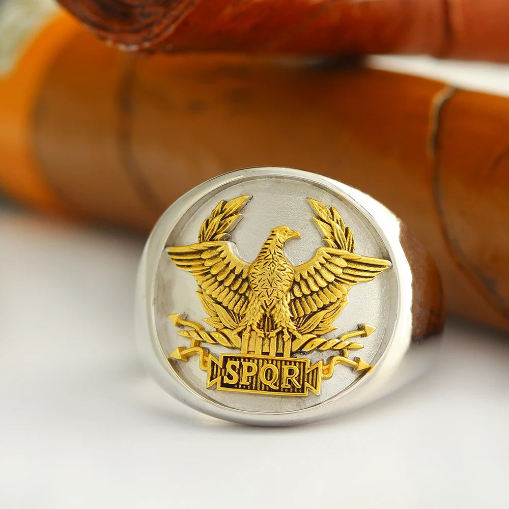 The Roman SPQR Eagle Emblem Senatus Populusque Romanus Sterling Silver Ring