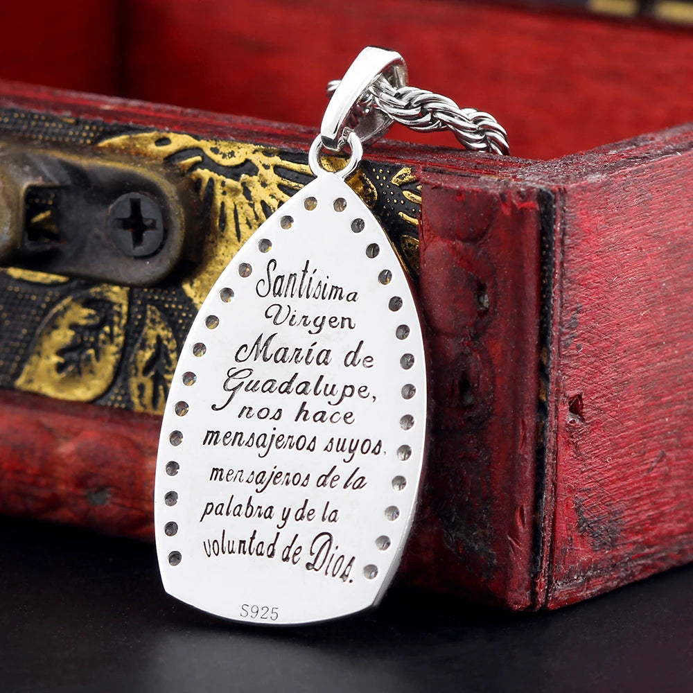 Two-tone Virgin Guadalea Mary Paved Stones 925 Silver Pendant