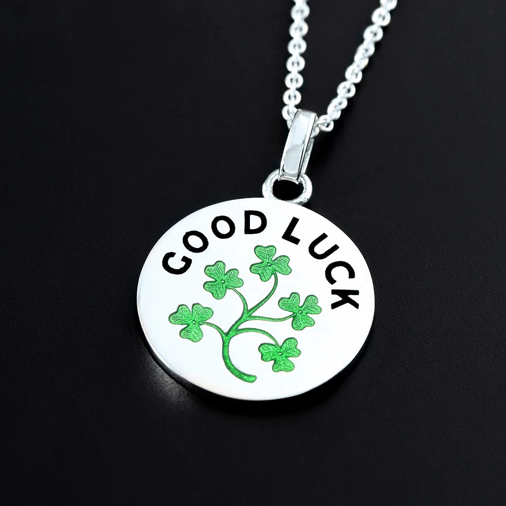 Clover Horseshoe Prayers for You and Me To Good Luck Sterling Silver Pendant