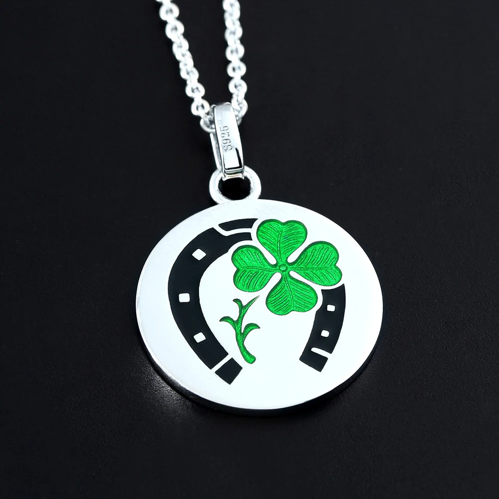 Clover Horseshoe Prayers for You and Me To Good Luck Sterling Silver Pendant