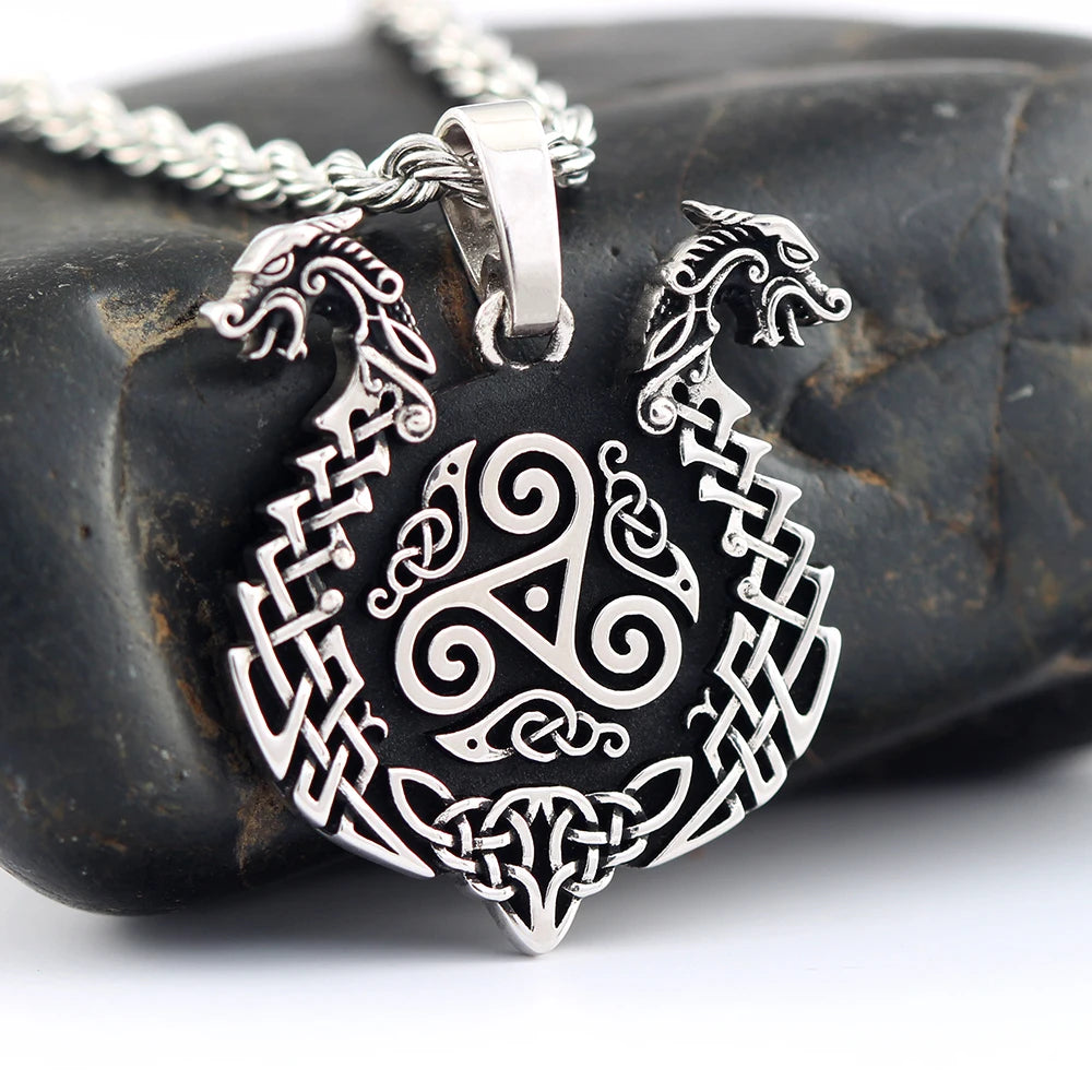 Viking Dragon Double head Sterling Silver Pendant