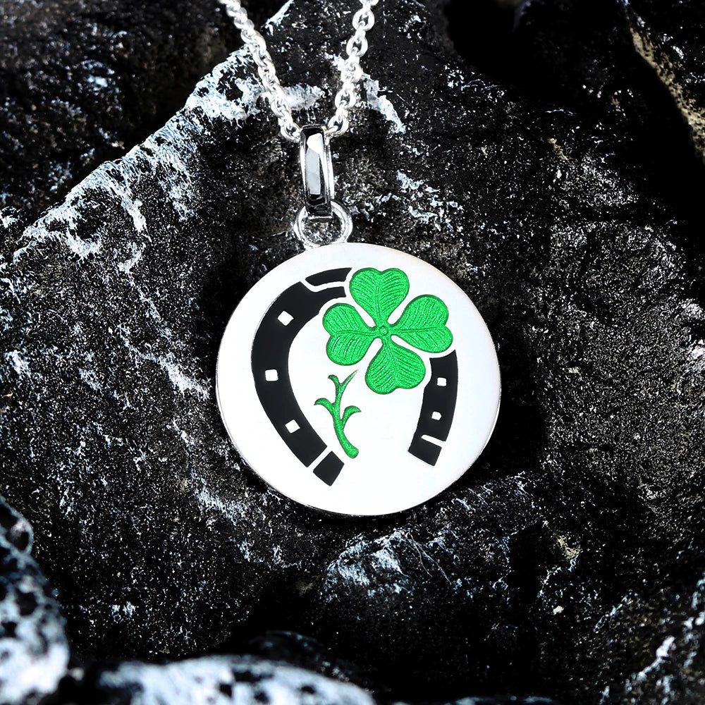 Clover Horseshoe Prayers for You and Me To Good Luck Sterling Silver Pendant