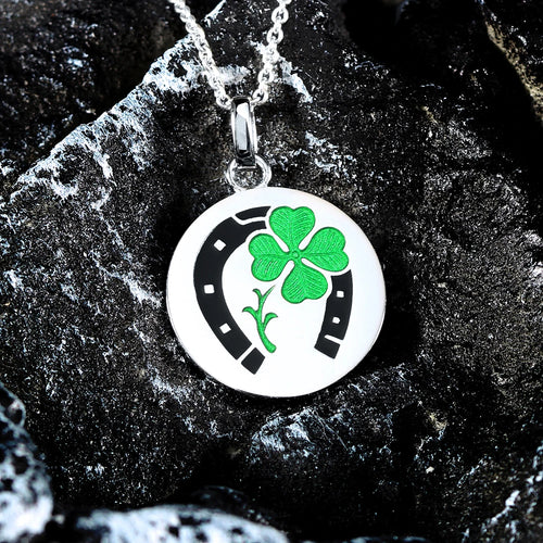 Clover Horseshoe Prayers for You and Me To Good Luck Sterling Silver Pendant