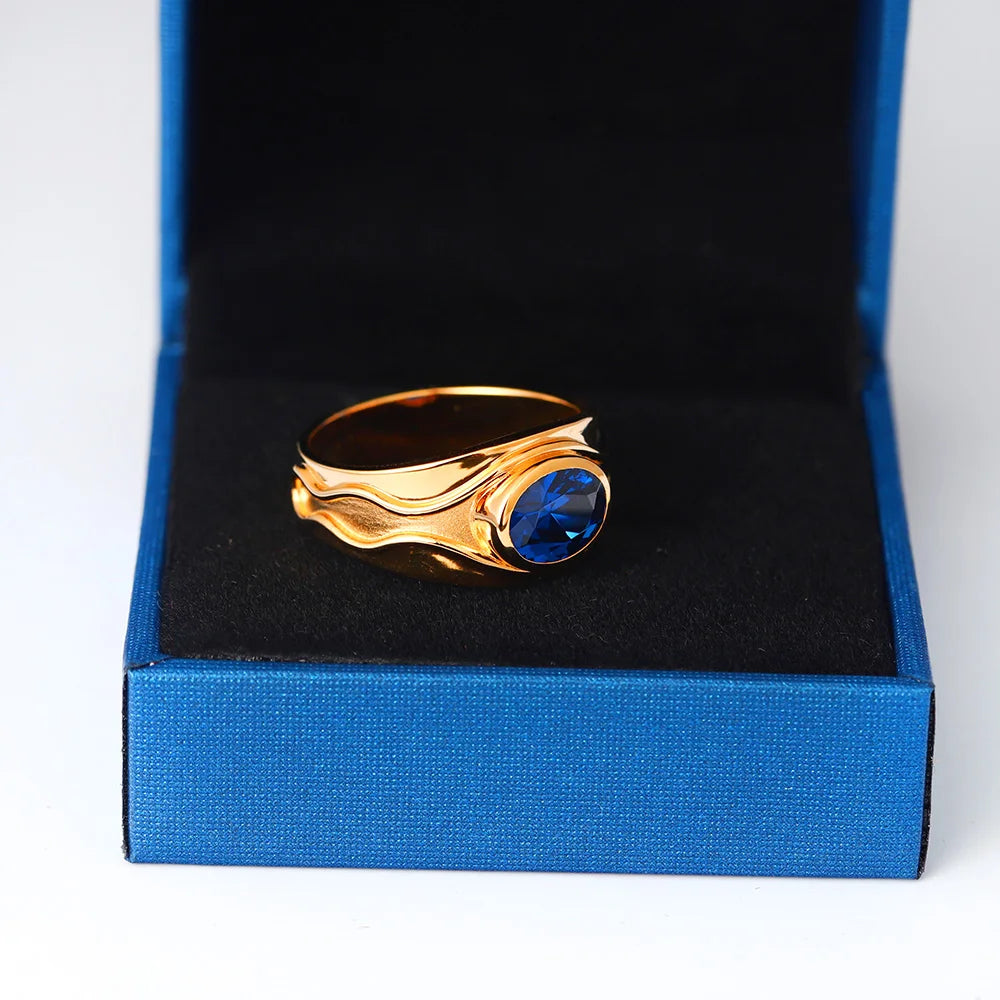 Elven Vilya Air Lord Ring Solid Gold Blue Sapphire Elf Wave Band  Anniversary Sterling Silver Rings