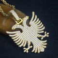 Albanian Double Headed Eagle Byzantine Iced Pave Stone Sterling Silver Necklace Pendant