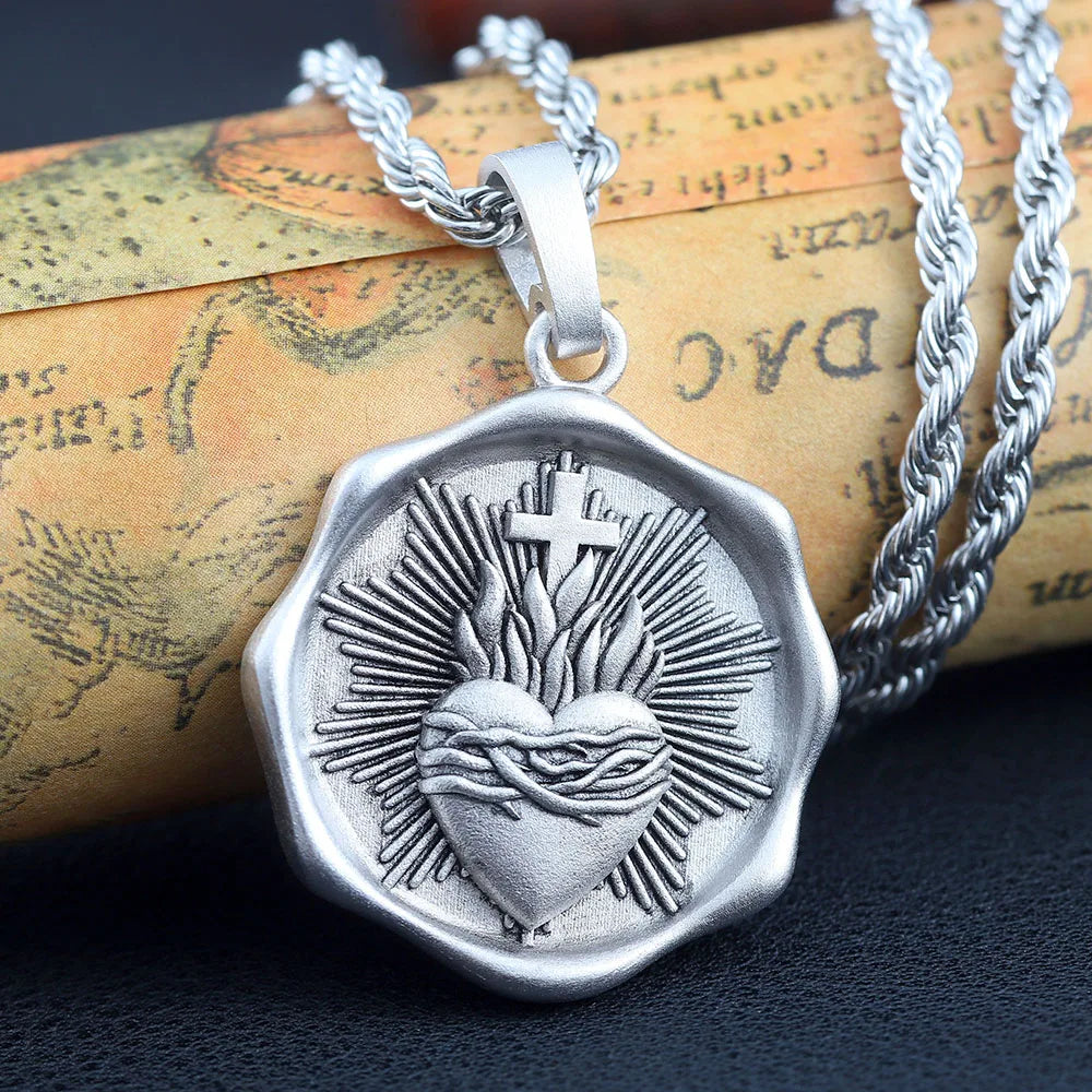 Heart Of Thorns Jesus Cross Irregular Shape Sterling Silver Pendant