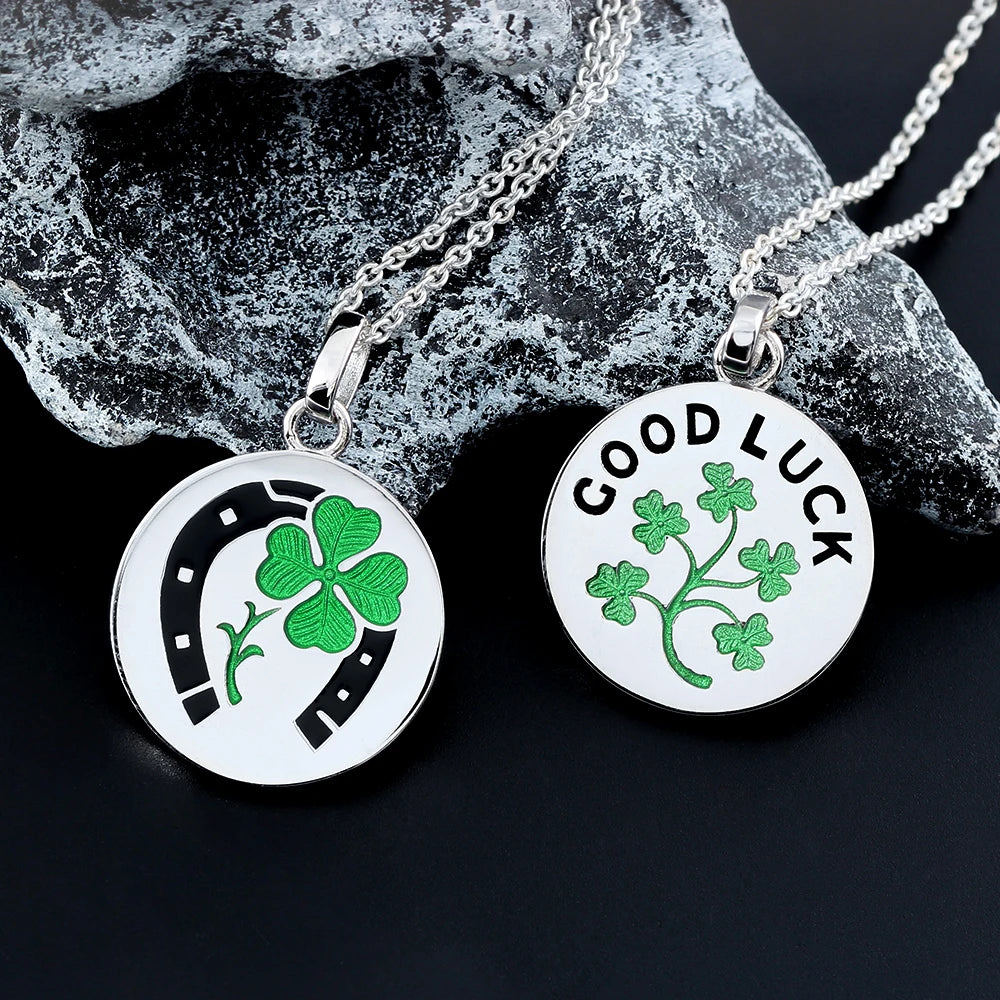 Clover Horseshoe Prayers for You and Me To Good Luck Sterling Silver Pendant