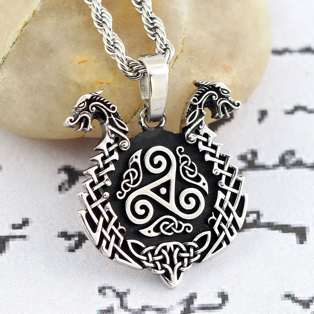 Viking Dragon Double head Sterling Silver Pendant