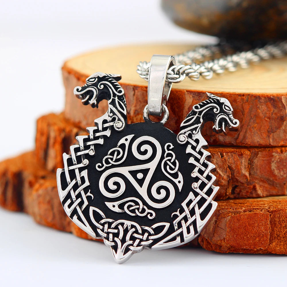 Viking Dragon Double head Sterling Silver Pendant