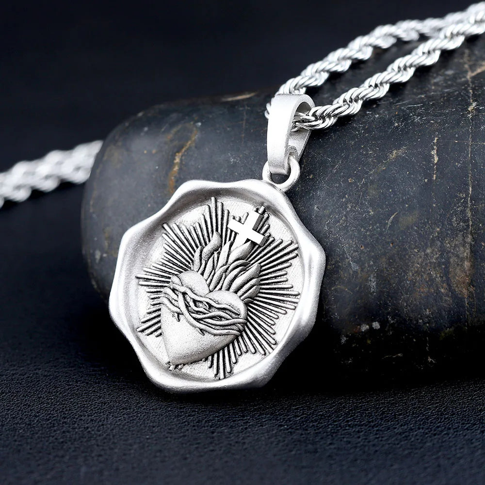Heart Of Thorns Jesus Cross Irregular Shape Sterling Silver Pendant