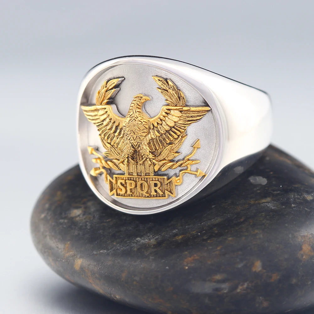 The Roman SPQR Eagle Emblem Senatus Populusque Romanus Sterling Silver Ring