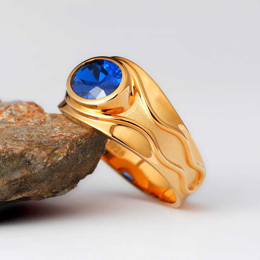 Elven Vilya Air Lord Ring Solid Gold Blue Sapphire Elf Wave Band  Anniversary Sterling Silver Rings