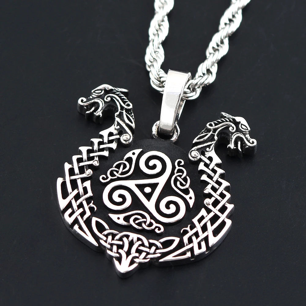 Viking Dragon Double head Sterling Silver Pendant