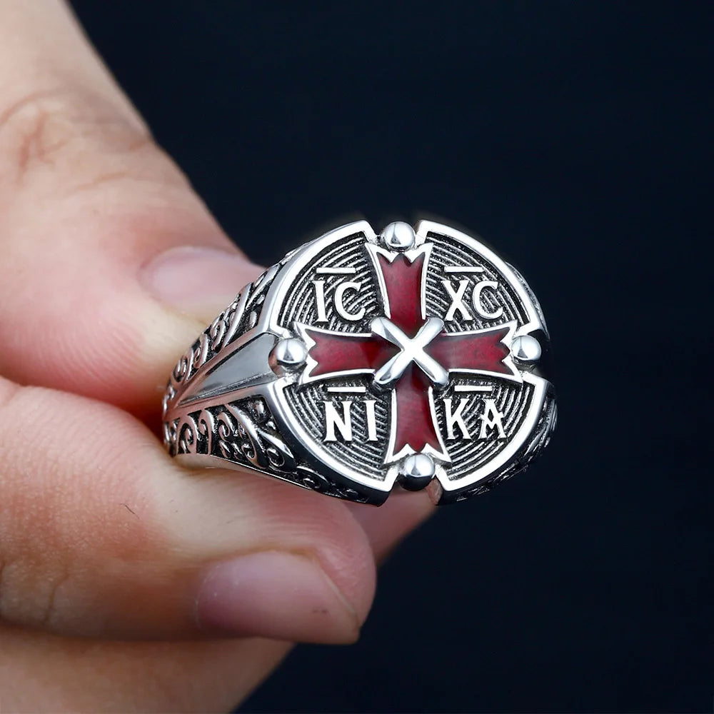 Jesus Christ ICXCNIKA Conqueror's Victor's Cross PX Arabesquitic Sterling Silver Ring