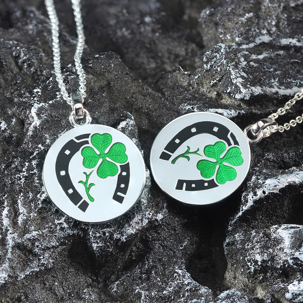 Clover Horseshoe Prayers for You and Me To Good Luck Sterling Silver Pendant