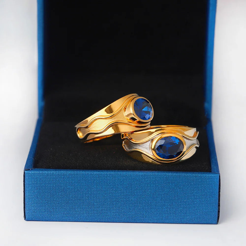 Elven Vilya Air Lord Ring Solid Gold Blue Sapphire Elf Wave Band  Anniversary Sterling Silver Rings