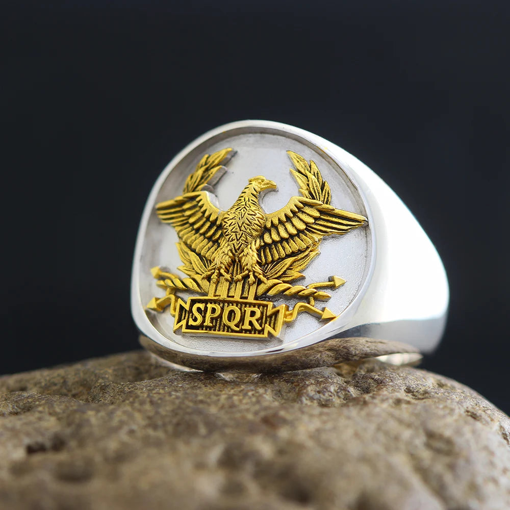 The Roman SPQR Eagle Emblem Senatus Populusque Romanus Sterling Silver Ring