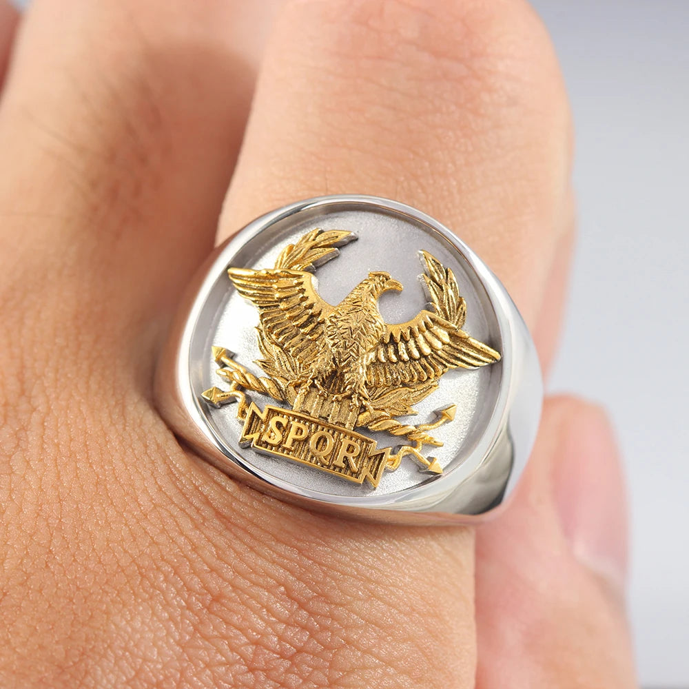 The Roman SPQR Eagle Emblem Senatus Populusque Romanus Sterling Silver Ring