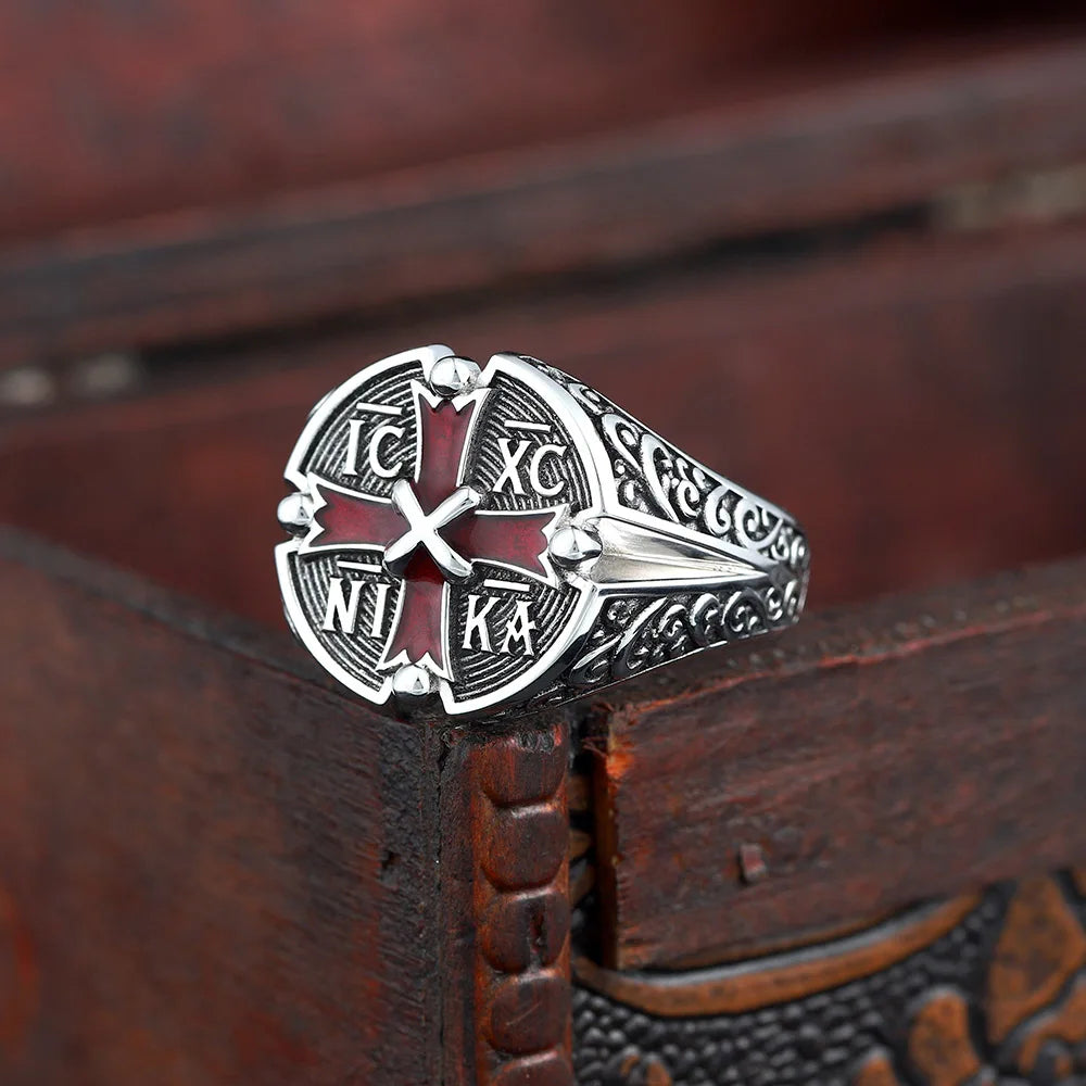 Jesus Christ ICXCNIKA Conqueror's Victor's Cross PX Arabesquitic Sterling Silver Ring