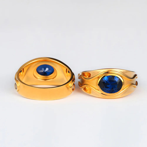 Elven Vilya Air Lord Ring Solid Gold Blue Sapphire Elf Wave Band  Anniversary Sterling Silver Rings