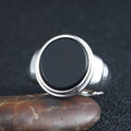 Minimalist Classic Business-men Smooth Red Black Agate Overlapped Ring Silver Ring