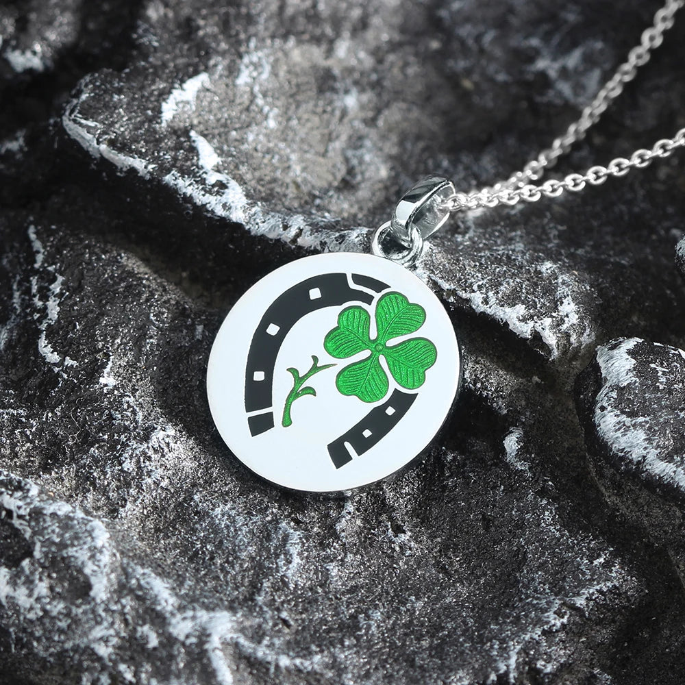 Clover Horseshoe Prayers for You and Me To Good Luck Sterling Silver Pendant