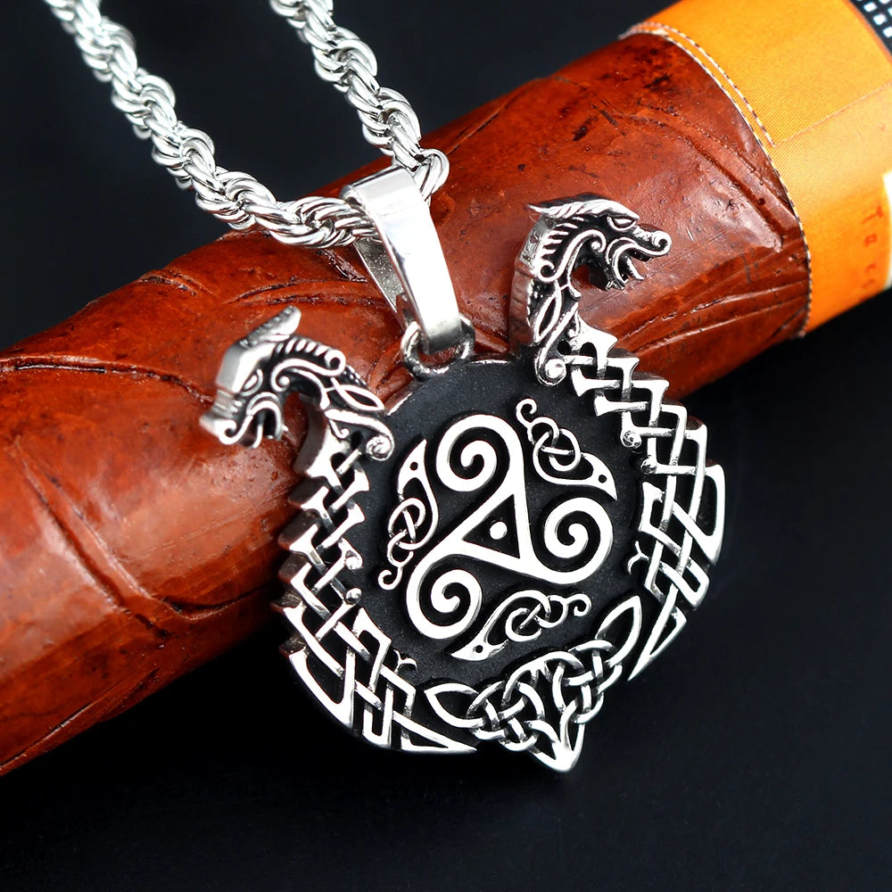 Viking Dragon Double head Sterling Silver Pendant