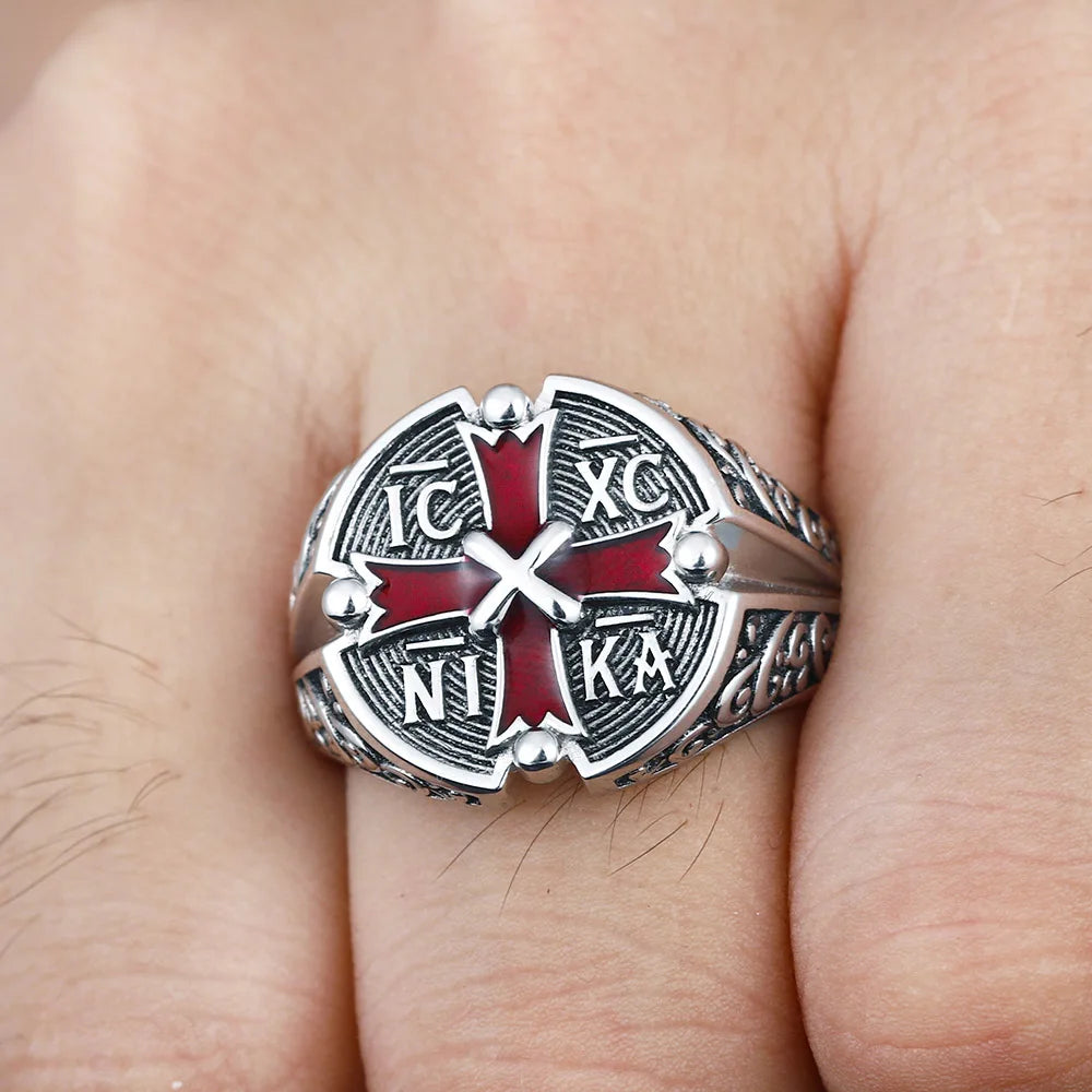 Jesus Christ ICXCNIKA Conqueror's Victor's Cross PX Arabesquitic Sterling Silver Ring