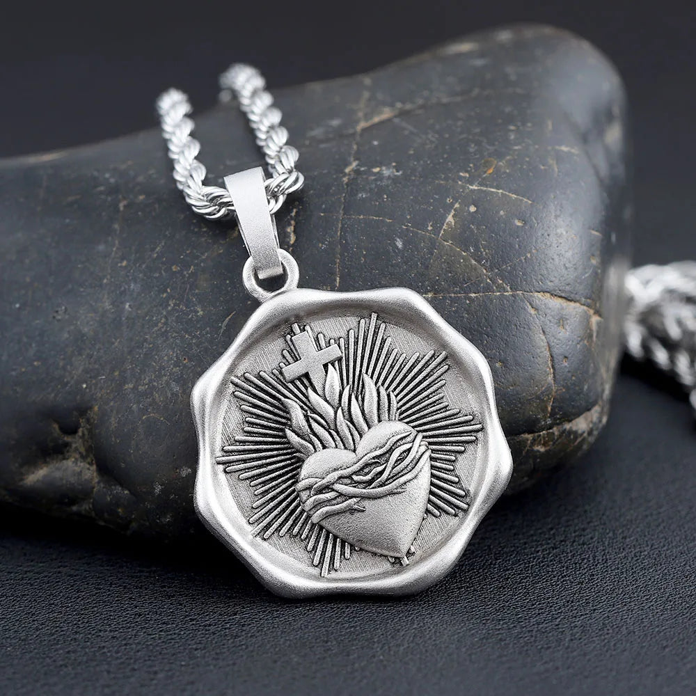 Heart Of Thorns Jesus Cross Irregular Shape Sterling Silver Pendant